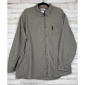 Columbia Shirt Mens XXL Tan Gingham Button Down Long Sleeve Hiking Outdoors Camp